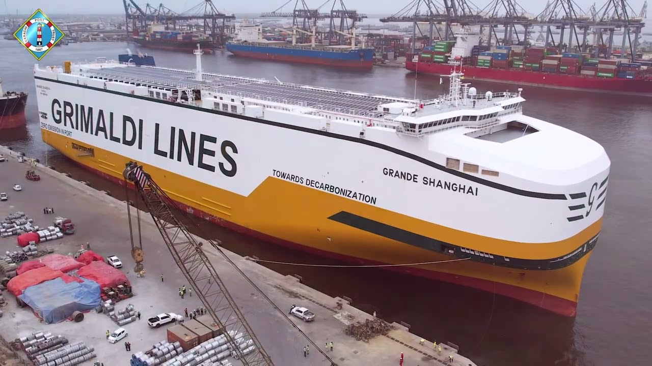 M.V. GRANDE SHANGHAI,a 220-metre Roll-on/Roll-off (RoRo) Hybrid Energy vessel docked at Karachi Port