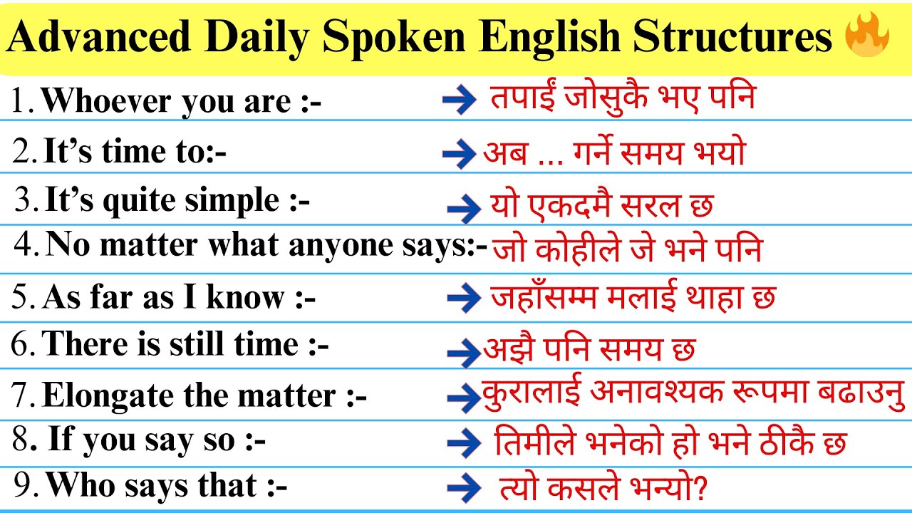 Most Useful Spoken English Structures | Daily Use Sentences with Nepali Meaning | Learning English