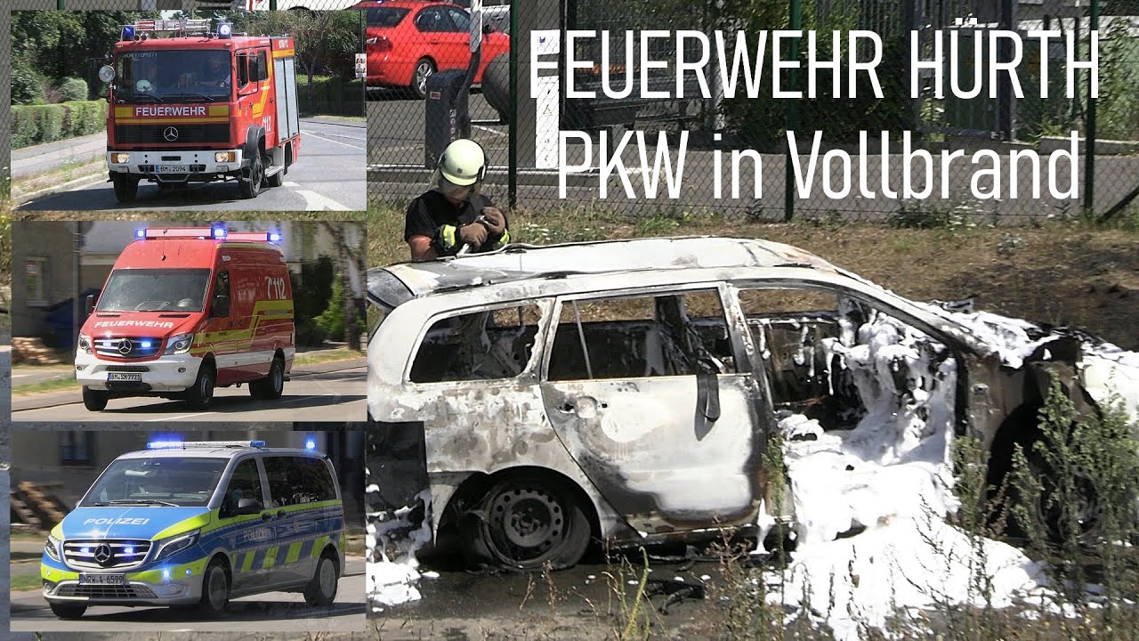 [PKW explodiert] Einsatzfahrten Feuerwehr Hürth & Polizei zu PKW-Brand