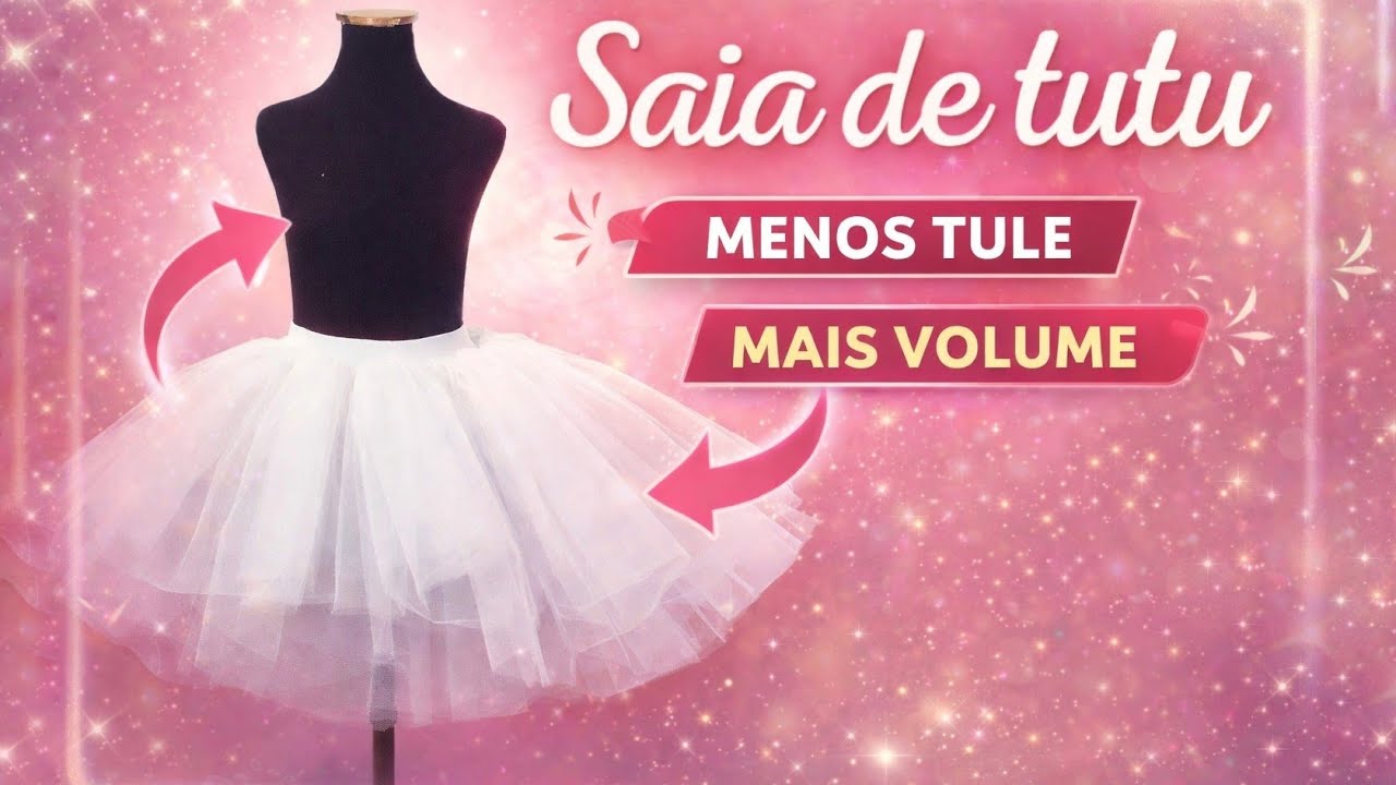 Saia de tule costurada no elástico menus tule mais volume