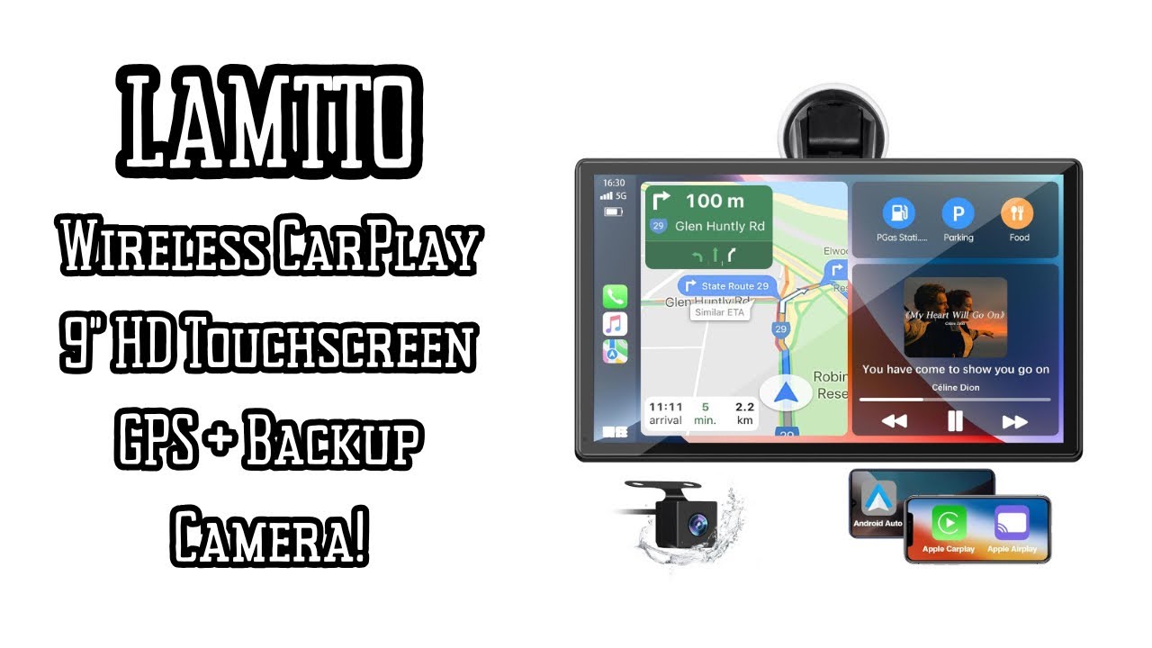 Беспроводная автомобильная стереосистема LAMTTO с 9-дюймовым экраном | CarPlay, Android Auto и ка...