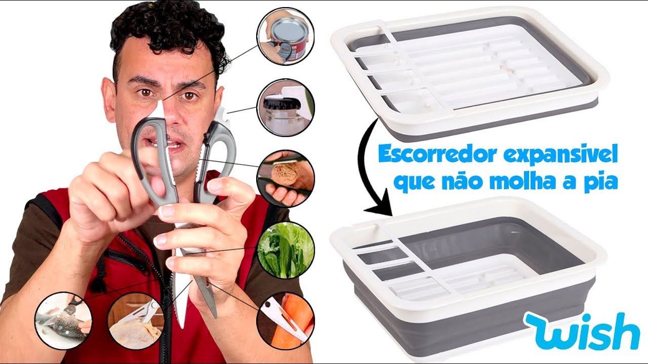 TESOURA MULTIUSO, ESCORREDOR QUE NÃO MOLHA A PIA, REMOVEDOR DE PELOS DA WISH - Fubá online