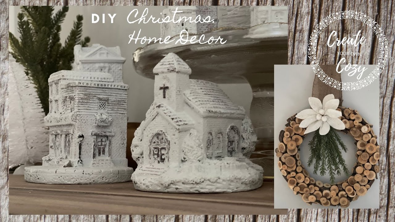 DIY Christmas Decor ~ Wreath and wreath stand ~ tiny village ~ Decorate with me