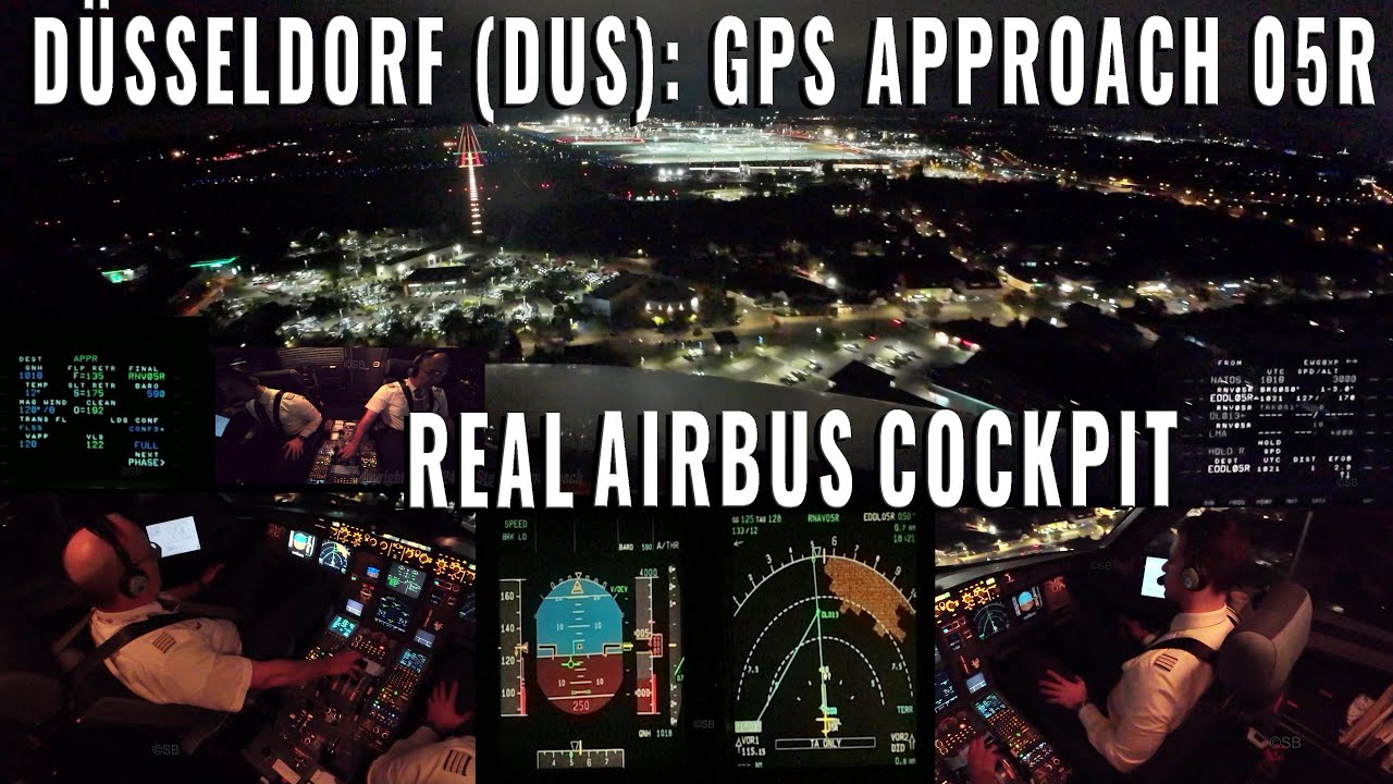 DÜSSELDORF (DUS) 🇩🇪 | NIGHT! GPS APPROACH RUNWAY 05R |  REAL AIRBUS A320 COCKPIT + PILOTS  + MCDU