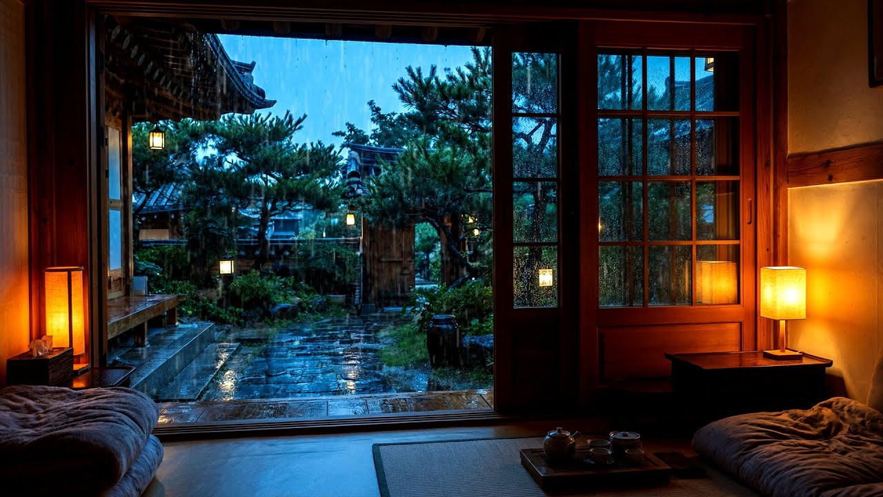 😪[K-RAIN] │ 한옥 정원을 적시는 밤 빗소리. Gentle Night Rain in a Traditional Korean Hanok