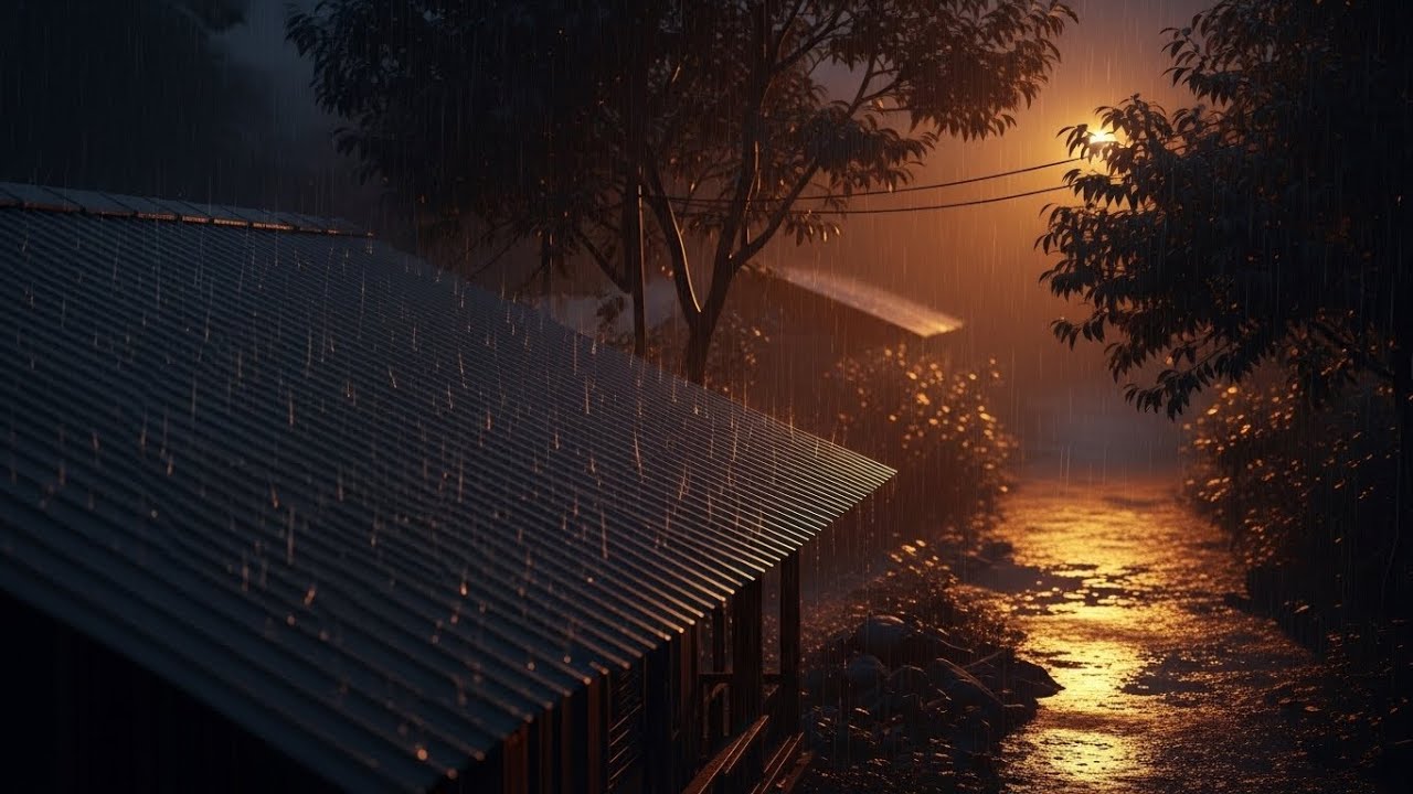 Peaceful Village Night Rain 🌧️ Tin Roof Rain Sounds for Deep Sleep | NightRain Haven