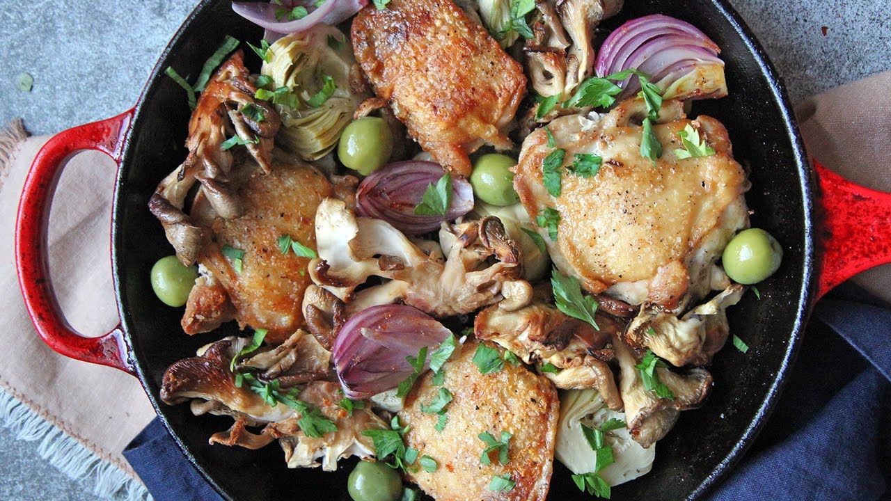 Crispy Chicken with Mushrooms and Garlic