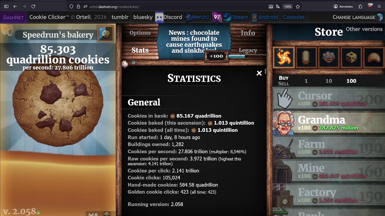 Speedrunning Cookie Clicker Endgame(Comp rules)-Day 2