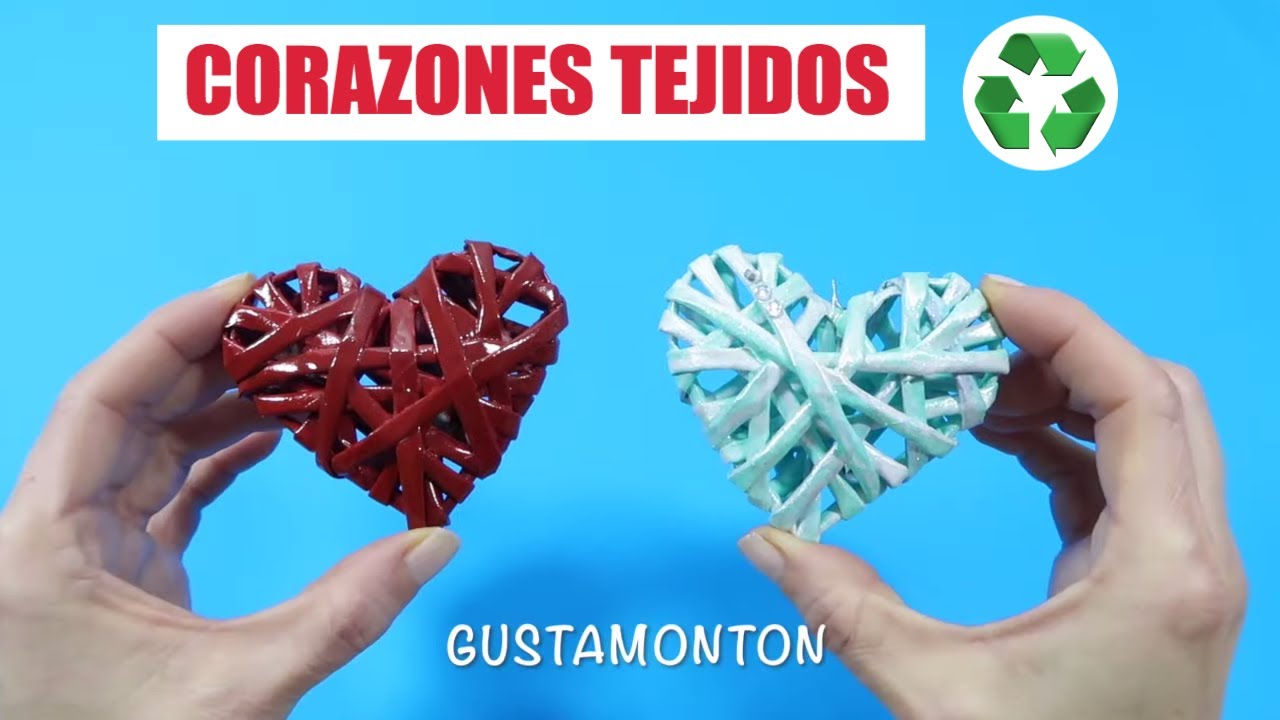 CORAZONES TEJIDOS RECICLADOS. Manualidades recicladas