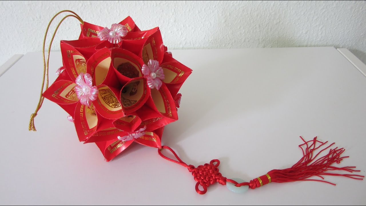 CNY TUTORIAL NO. 6 - How to make a Decorative Flower Ball using Red Packet (Hongbao)