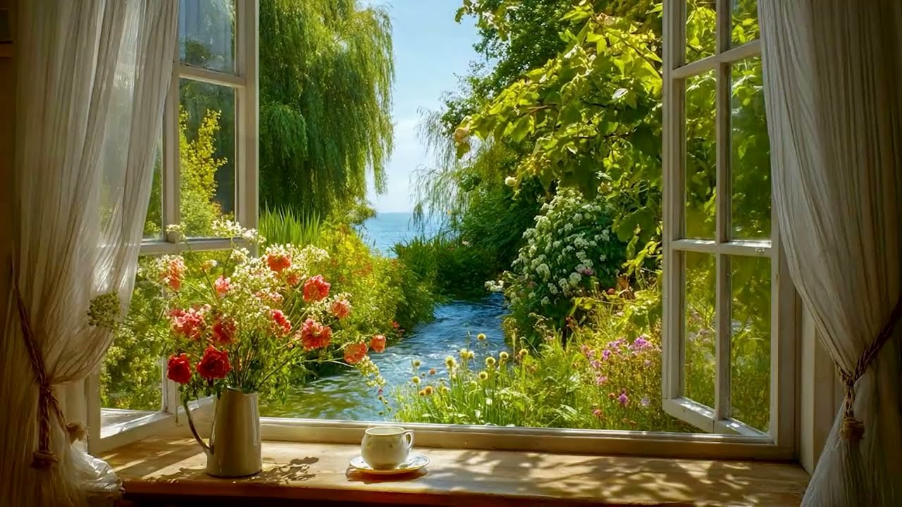 Spring Window ASMR Ambience🌷☕ Spring Nature Sounds (Birdsong + Stream,..) for Journaling & Unwind