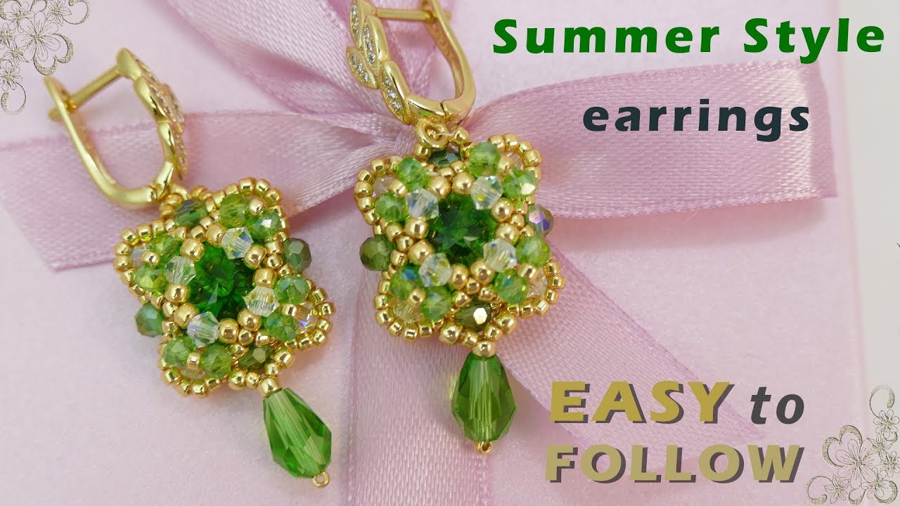 Earrings with 10 mm rivolis Beading tutorial
