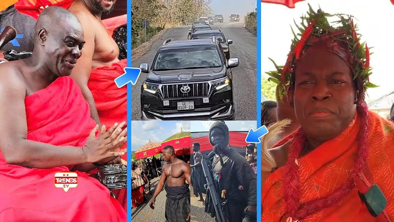 Dormaahene & Akwamuhene ST0RM Kwahuhene's Funeral; Displays Convoy & Warriors at Kwahu