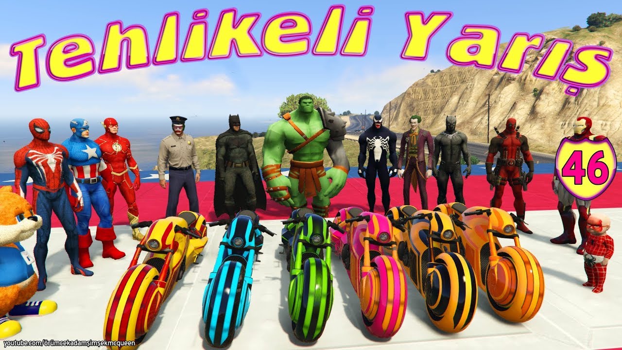 TEHLİKELİ MOTOSİKLET YARIŞI - Örümcek Adam ve Süper Kahramanlar Yarışıyor