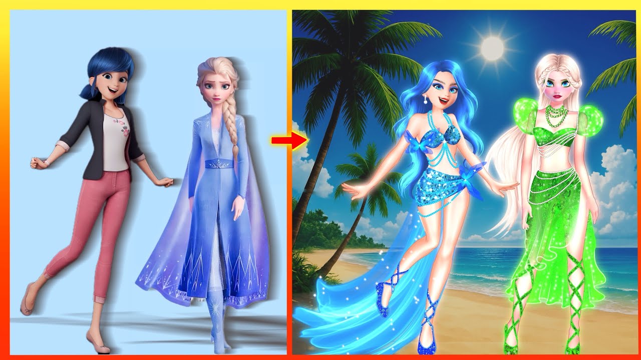 Эпическая мода Glow up ✨Эльза и Маринетт на пляже ⛱️ Кто новая королева моды? 👑 Мультфильм NF 💜