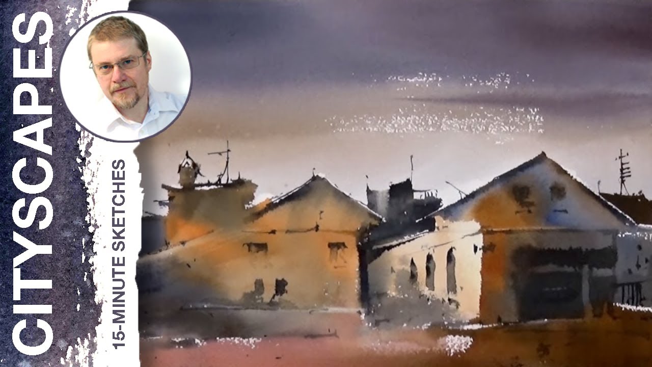 #59 Night in Caudete (Watercolor Cityscape Tutorial)