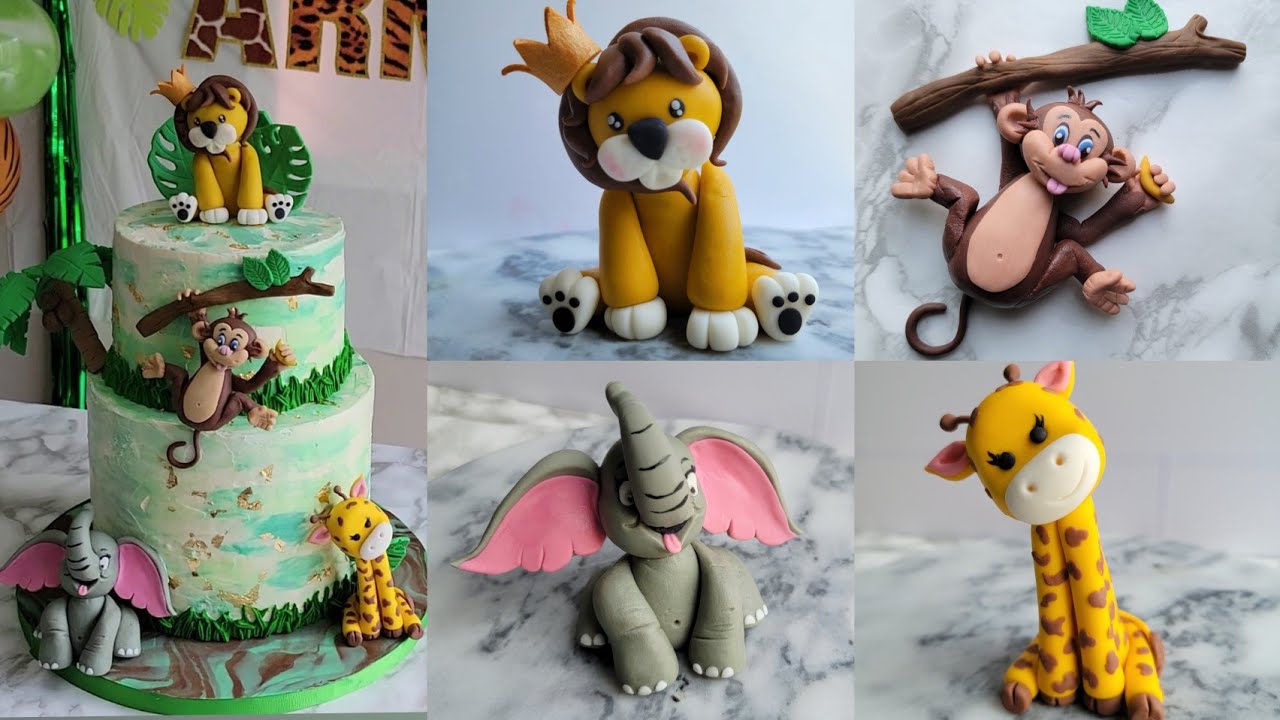 Safari Fondant Cake Toppers 🦁🐒🐘🦒#cakedecoration #fondantcake #cake #dessert #animal #safari #fondant