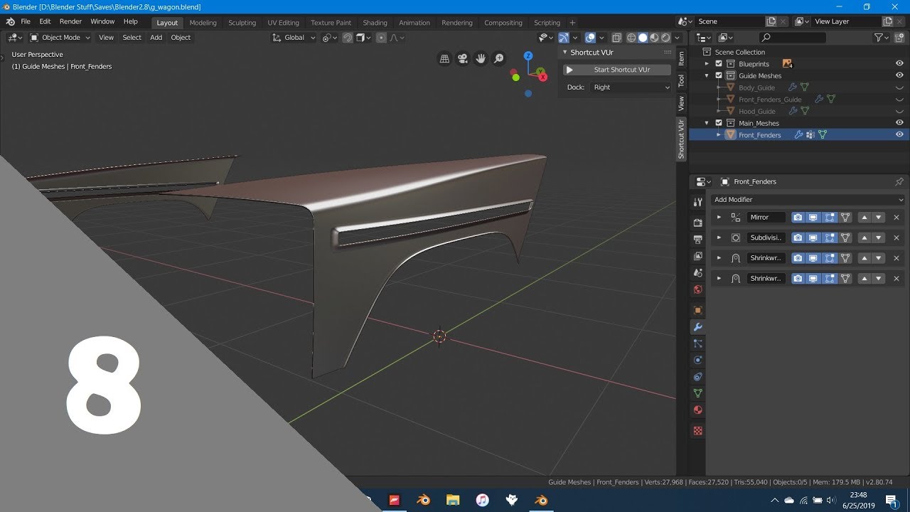 Blender 2.8 Car Modeling Turtorial - Part 8 (Finishing The Front Fenders)