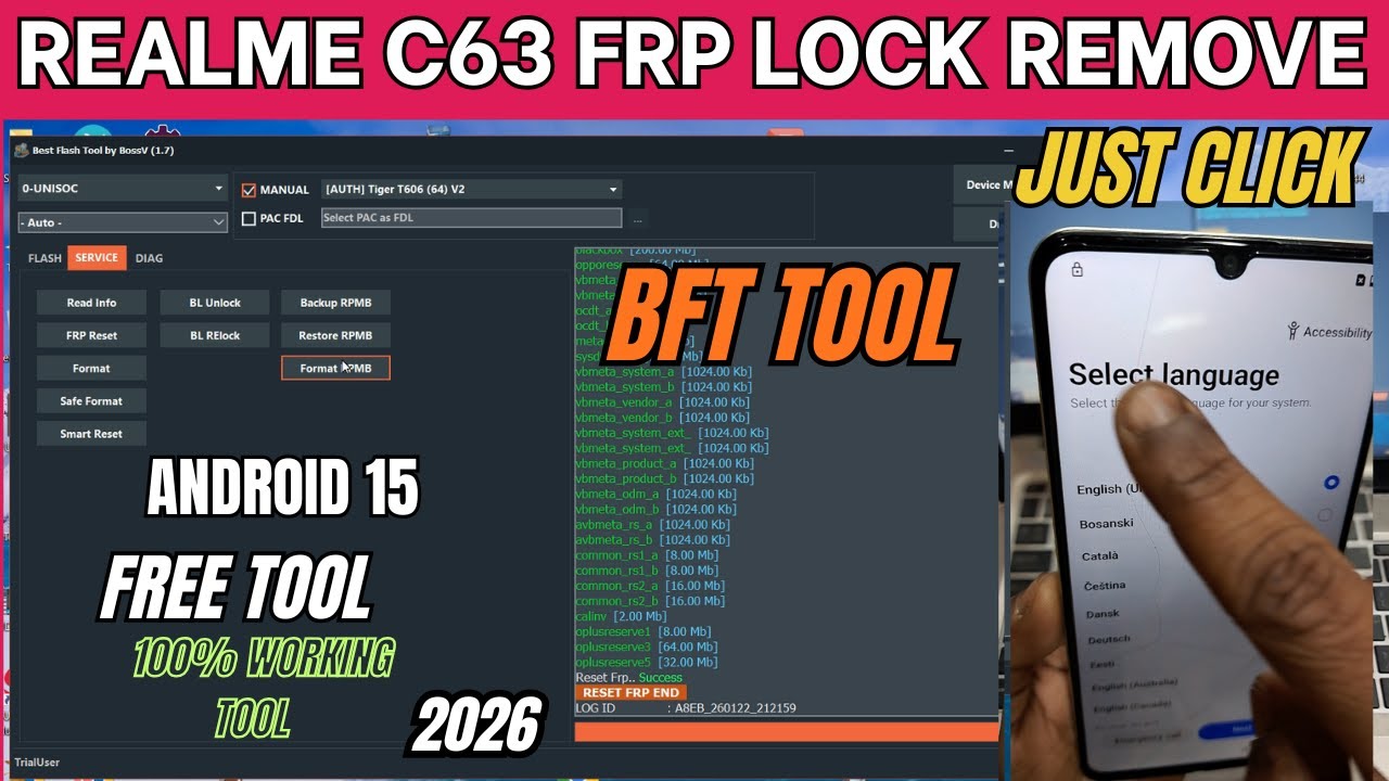 Realme C63 RMX23939 FRP Bypass BFT Tool Android 15 Free Tool 2026