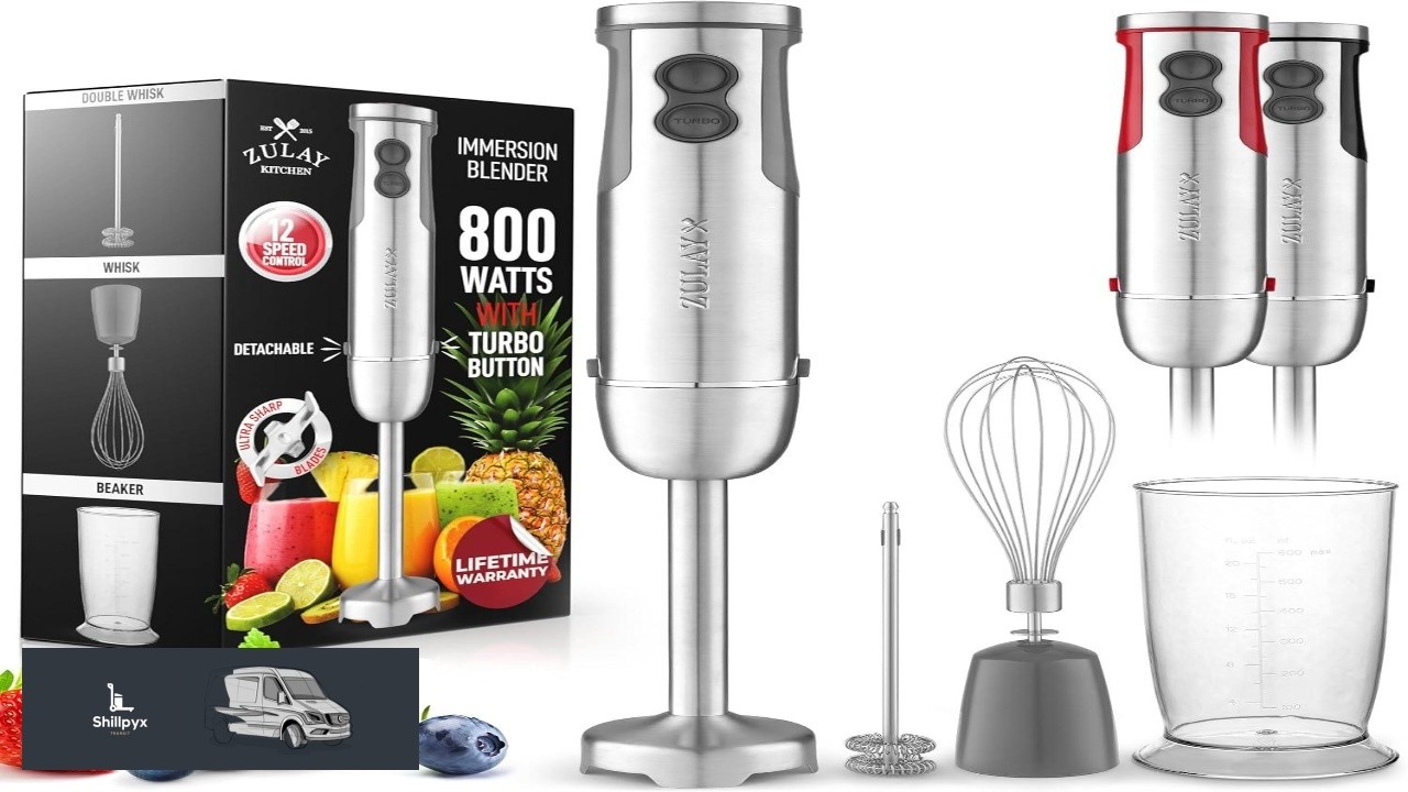 Zulay 4 in 1 Immersion Stick Mixer Hand Blender 800 Watts 12 Speeds