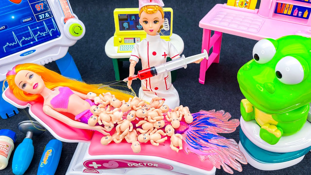 8 Minutes Satisfying with Mermaid Princess Pregnant Women Toys，Doctor Ambulance Car Playset ASMR
