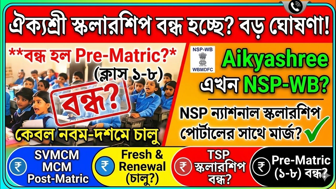 Aikyashree Scholarship is Now NSP-WB | ঐক্যশ্রী স্কলারশিপ এখন NSP-WB | SVMCM MCM Post-Matrc