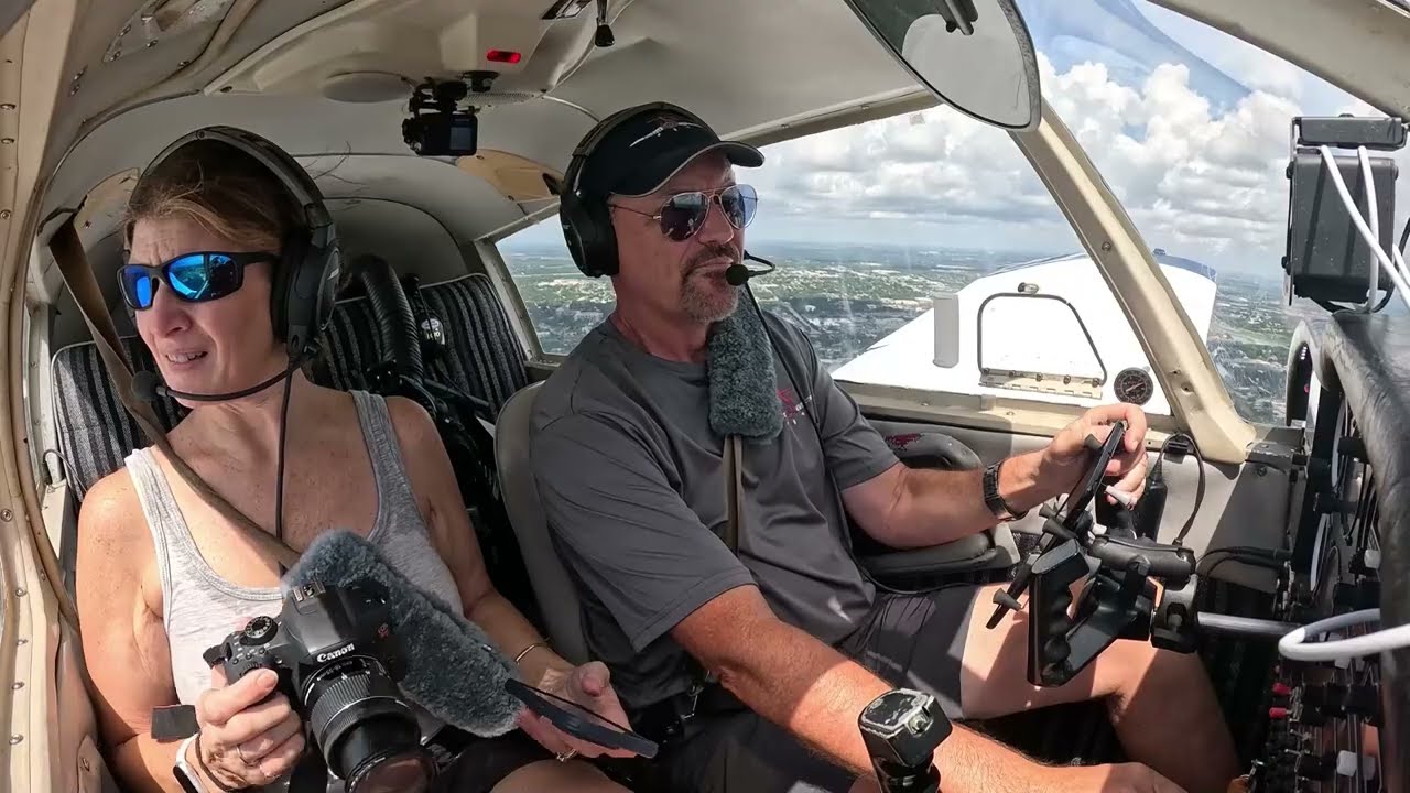 Breakfast flight to Sebring airport and race track. Loose articles get sucked out of the plane