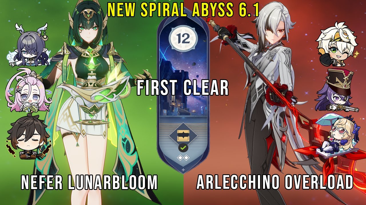NEW Genshin Impact Abyss 6.1 | C0 Nefer Lunarbloom and C0 Arlecchino Overload | Floor 12 9 Stars