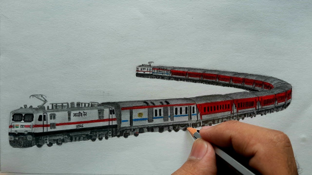 Drawing a train || Mumbai CSMT Push-Pull Rajdhani with WAP-7 locomotives negotiating a steep curve