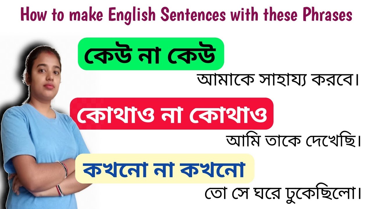 কোথাও না কোথাও | কেউ না কেউ | কখনো না কখনো | English Sentences with these Phrases | L-96