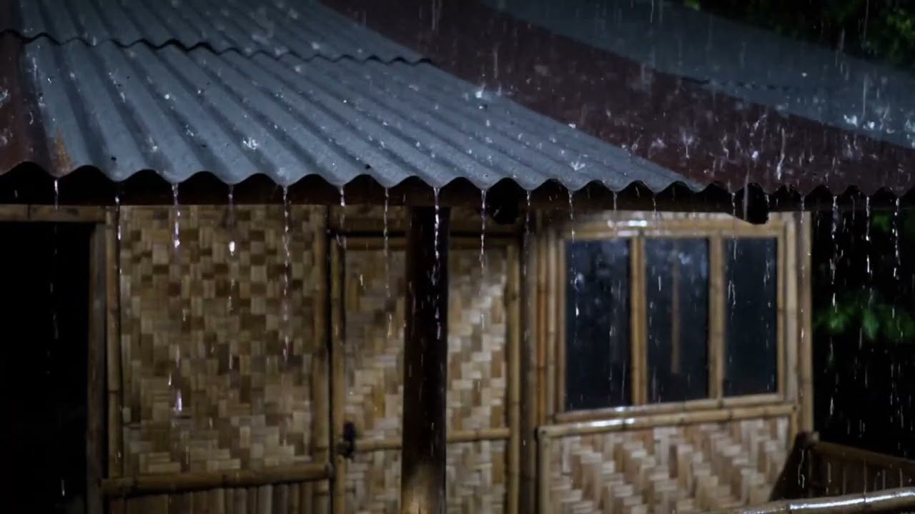 Sleep Instantly within 3 minutes with heavy rain on house in Wooden Village House