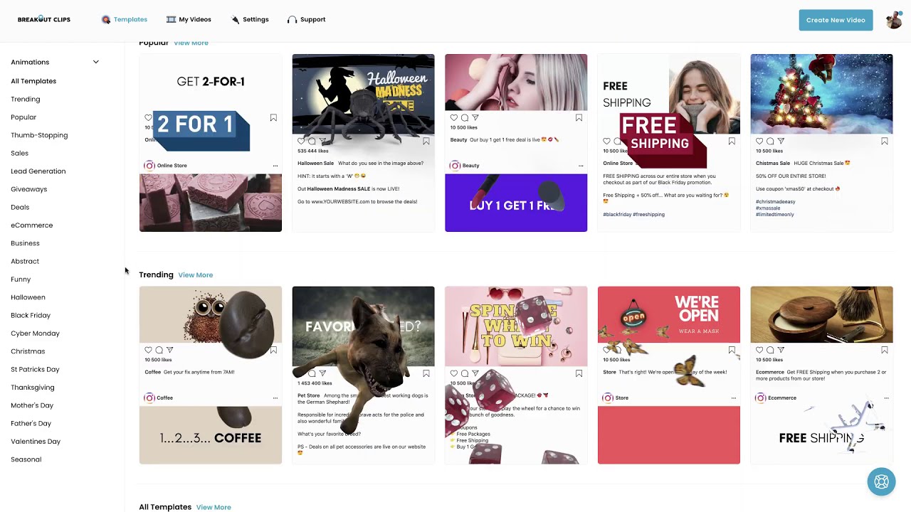 Breakout Clips Template Library - Scroll Stopper Video Ads Library