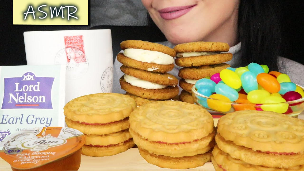 COOKIE SANDWICHES 🍪 , JELLY BEANS & TEA | Whispering | ASMR Mukbang - 먹방 | Real Eating Sounds