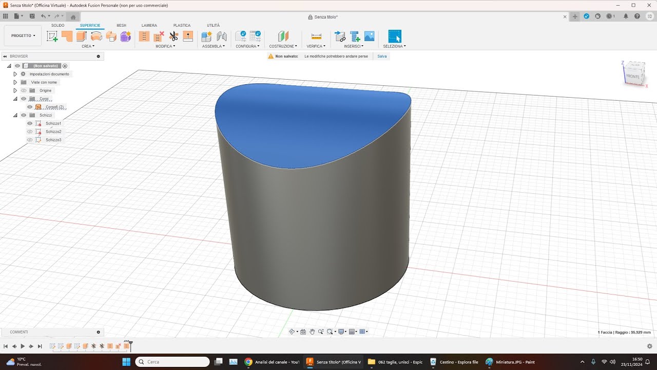 Fusion 360: taglia, unisci, separa (superficie)