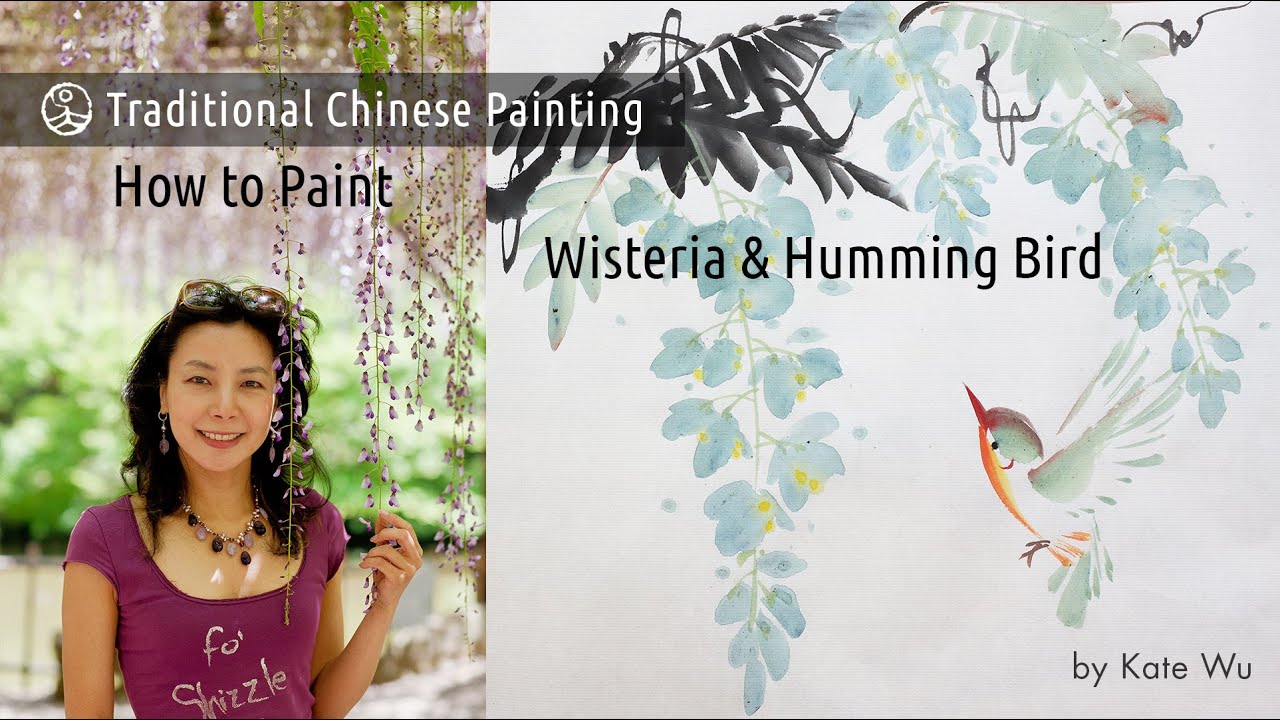 Chinese painting demonstration | Wisteria and a hummingbird