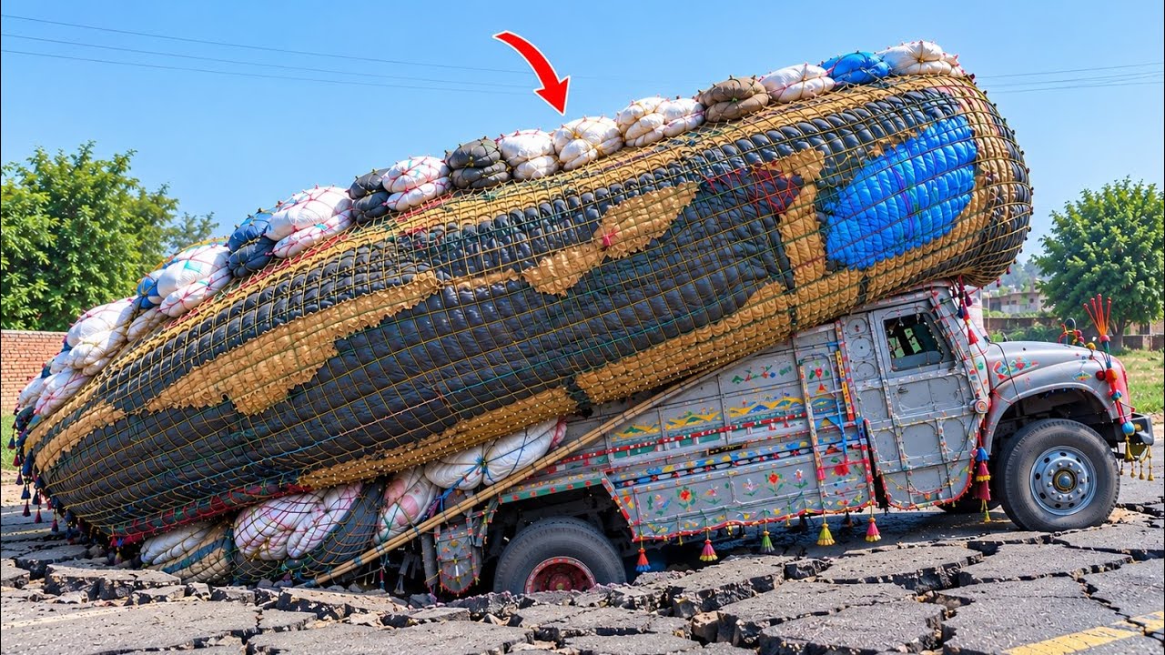 🔥 Overloaded Pakistani Truck Breaks Through Road | Crane Recovery & Shaft Repair