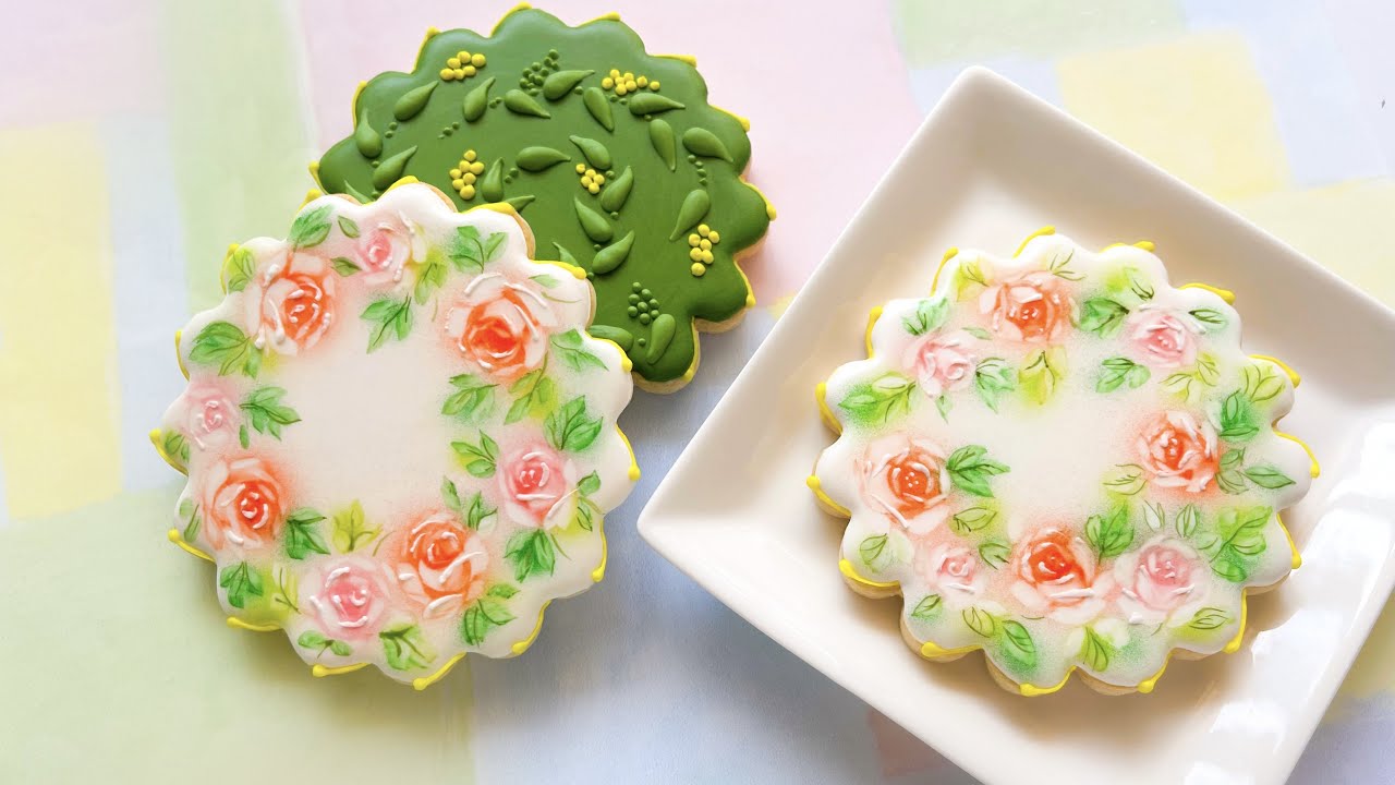 Hand painted cookies. Beautiful little roses. Clear Brush Technique. 🌹