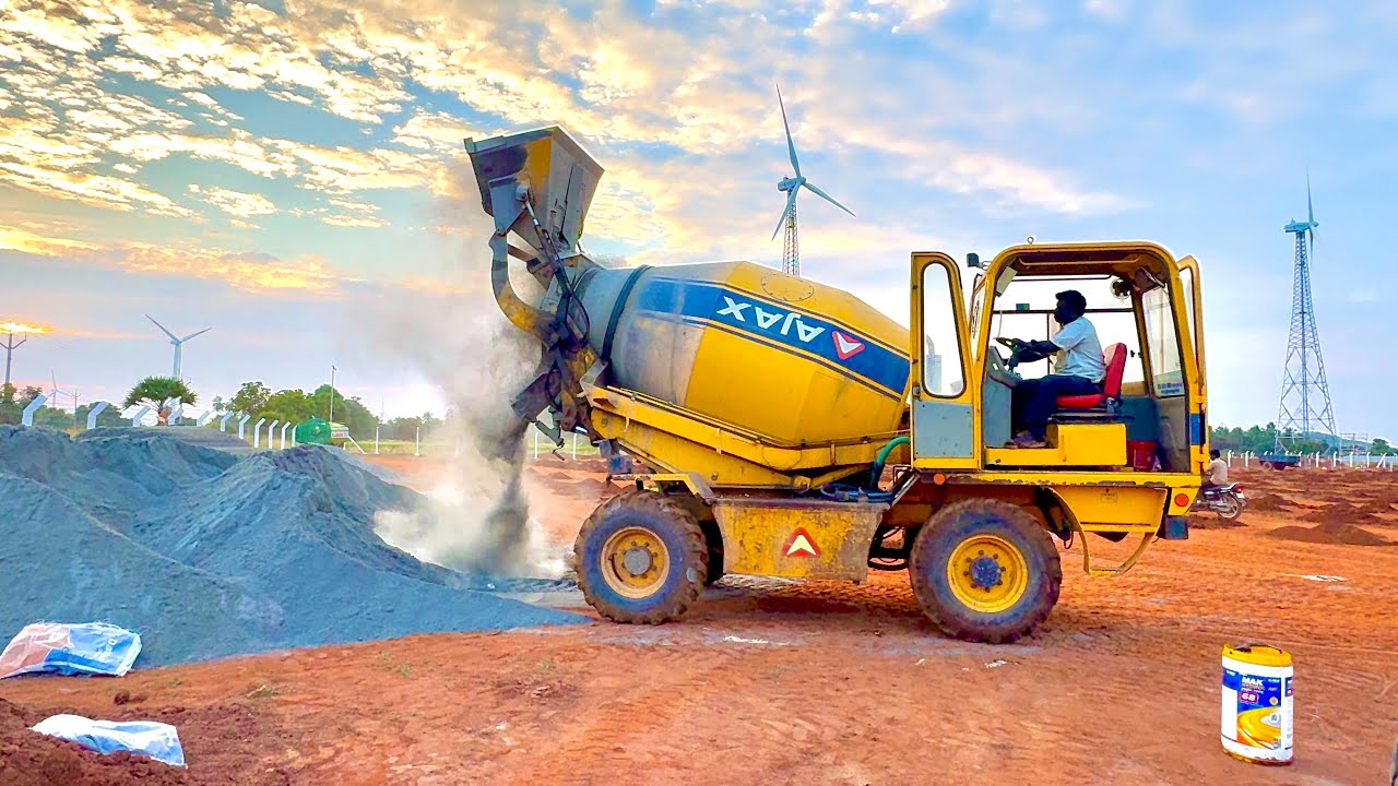 Ajax Agro 4000 Concrete Mixing Solar Power Project Concrete Work Using AJAX Dumper 🤯🍁