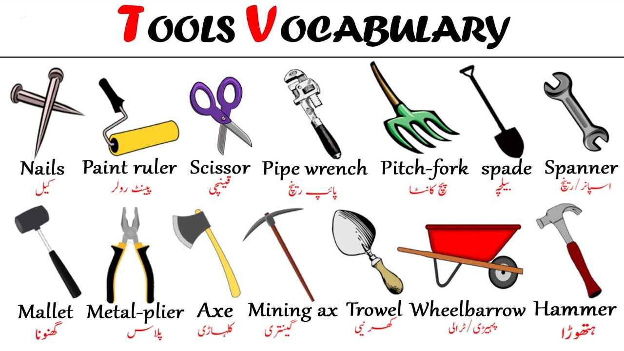 TOOLS VOCABULARY | learn different kinds of tools names in English with Urdu/Hindi
