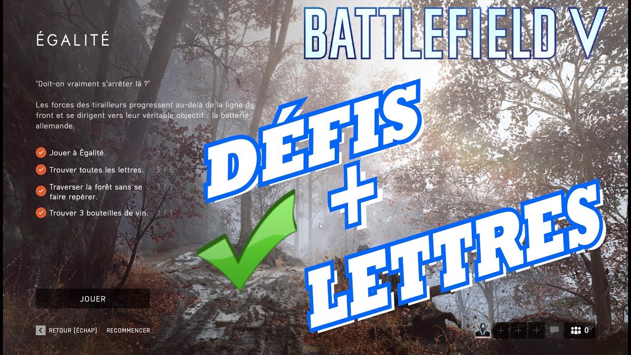 BATTLEFIELD 5: ÉGALITÉ TOUS LES DÉFIS + LETTRES 5/5