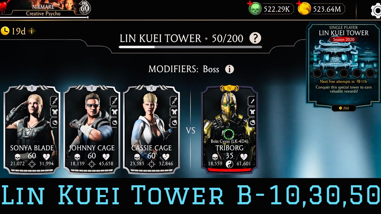 Lin Kuei Tower (season-2020) Boss Battle 50 & 10, 30 fight + Rewards | Mortal Kombat Mobile
