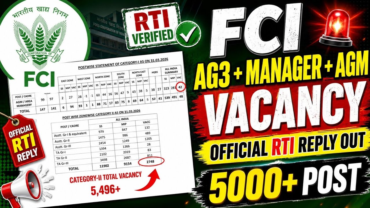 FCI AG3 FCI Manager and AGM vacancy 2026 Official RTI Reply Out | 5000+ Posts Expected #fci #govtjob