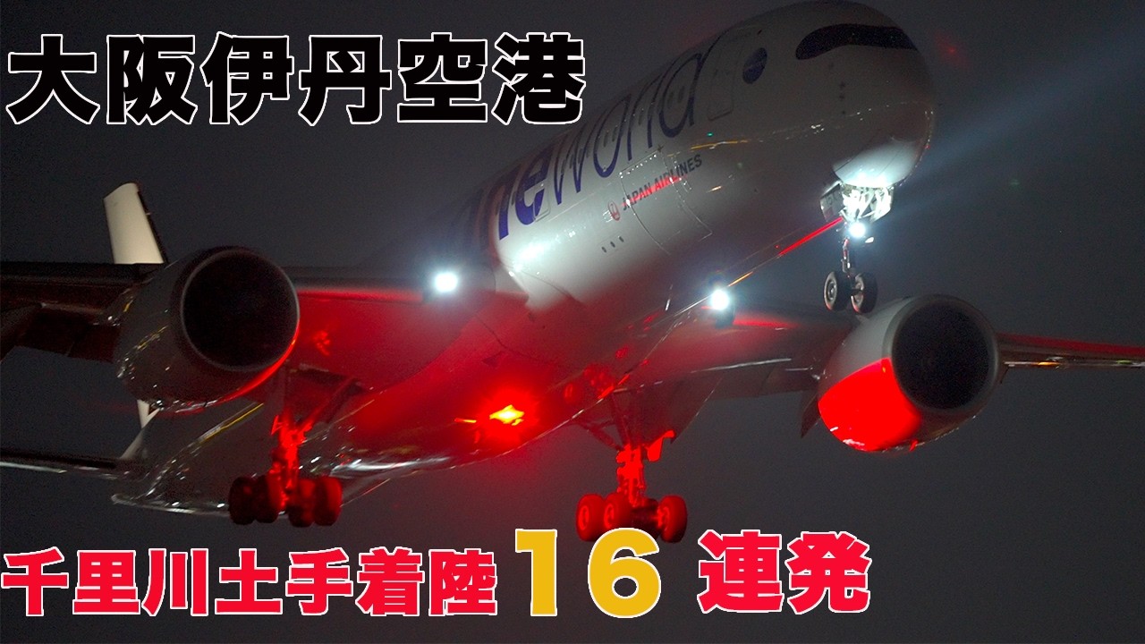 大阪伊丹空港 千里川土手 着陸 16機連続