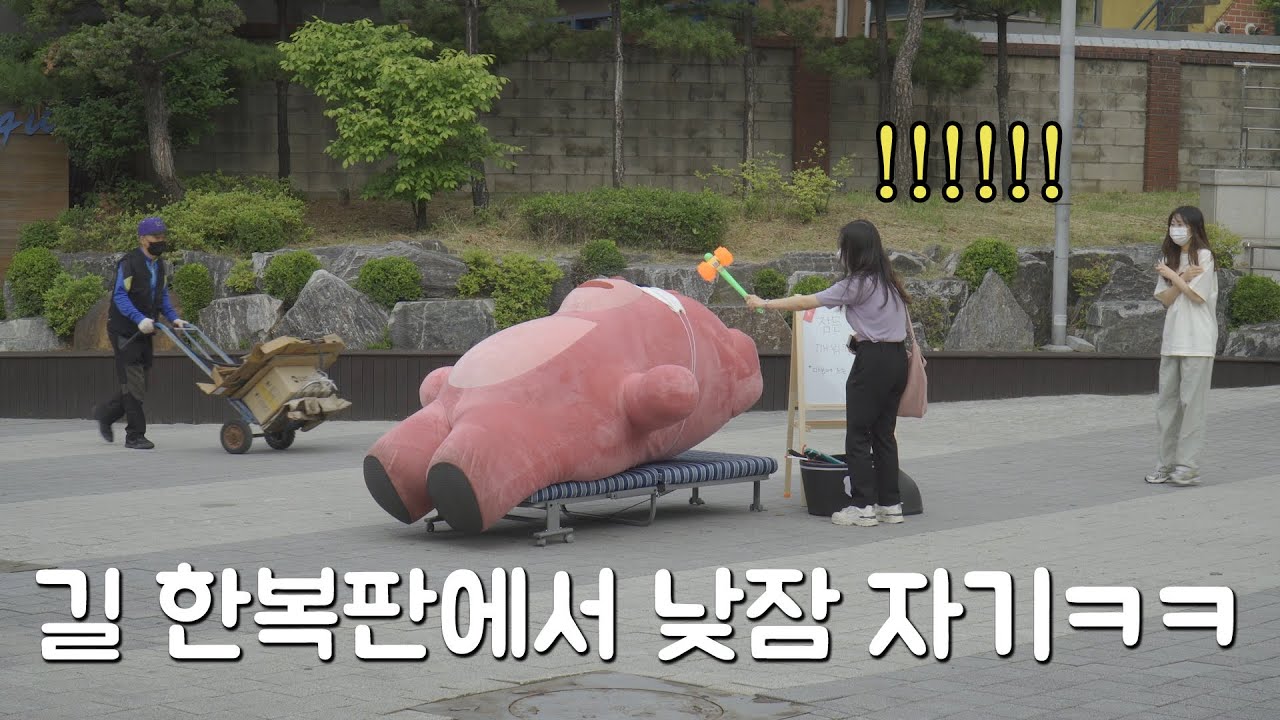 [SUB](몰카)길 한복판에서 꿀잠 자는 곰 깨우고 도망가기ㅋㅋㅋ