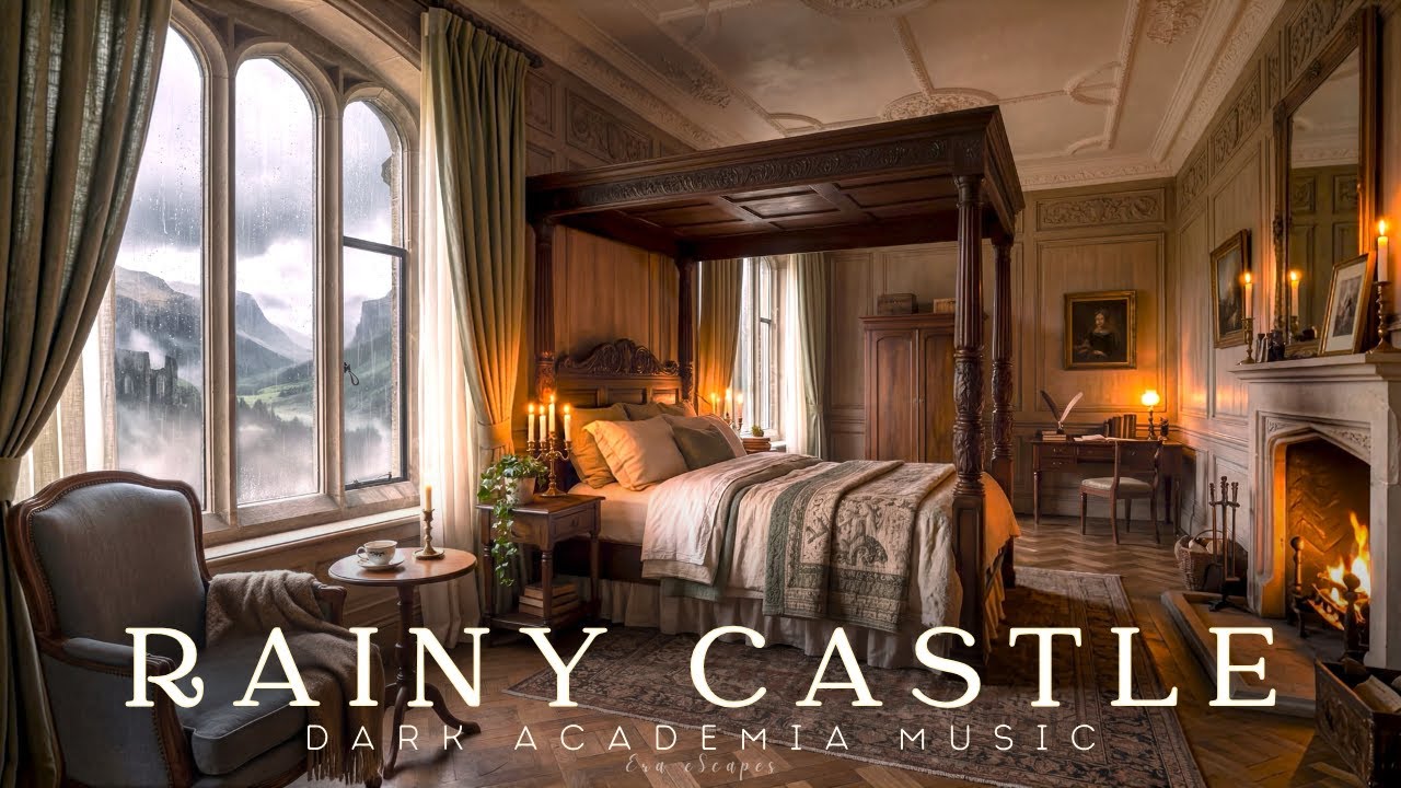 Cozy Castle Bedroom by the Fire | Dark Academia Music for Sleep & Relaxation Ambience