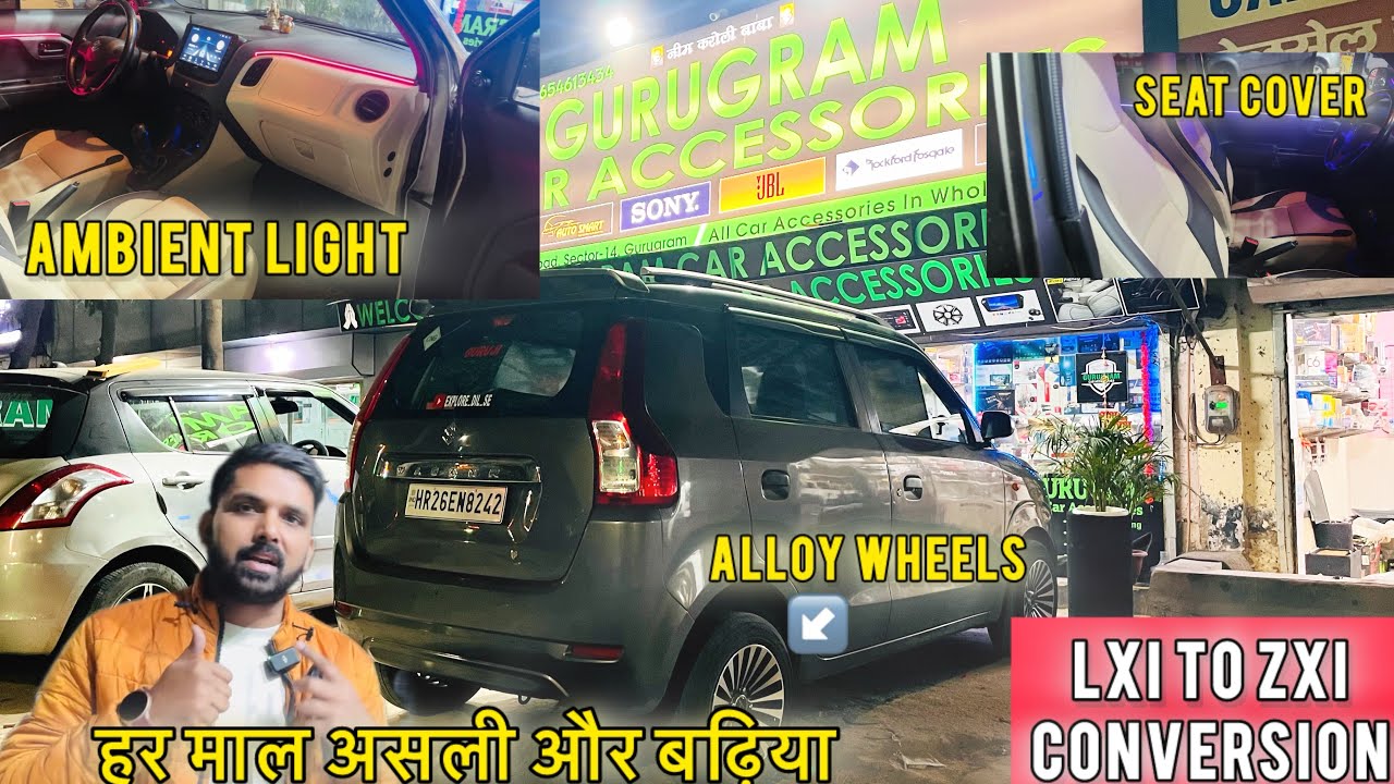 GURUGRAM CAR ACCESSORIES || WAGON R BASE TO TOP MODIFICATION || AMBIENT LIGHT || WAGON R ALLOY WHEEL