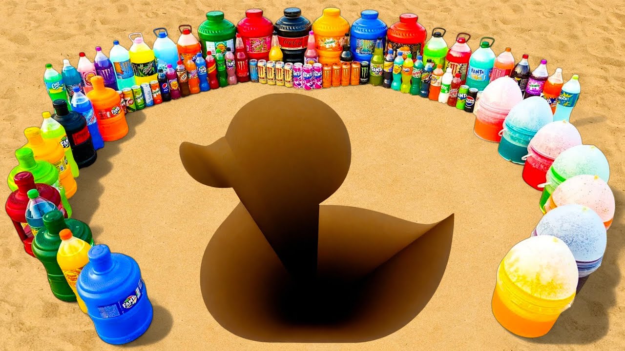 Big Toothpaste Eruption from Duck Pit with Orbeez, Giant Coca Cola, Fanta vs Mentos & Sodas