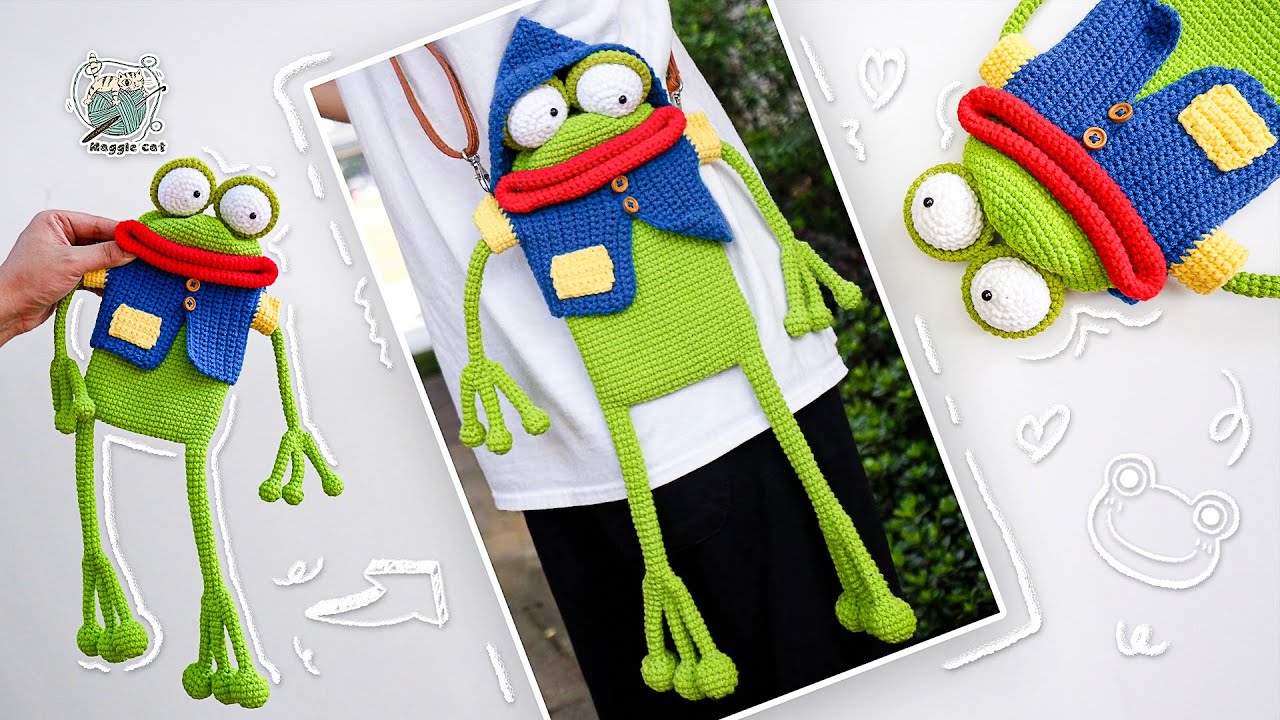 Crochet Frog crossbody bag ｜how to crochet a cute bag｜crochet tutorial🐸醜萌卡通青蛙毛線斜背包鉤針編織🐸