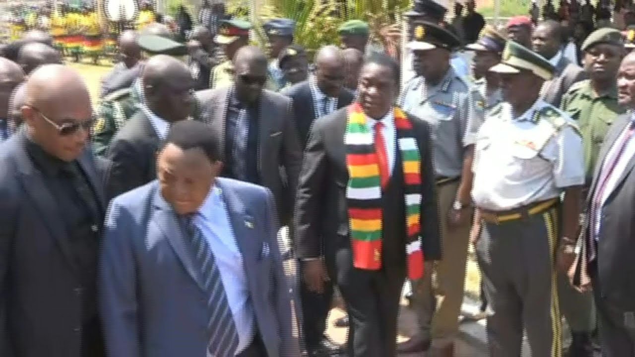 Emmerson Mnangagwa arrives at Mugabe's former 