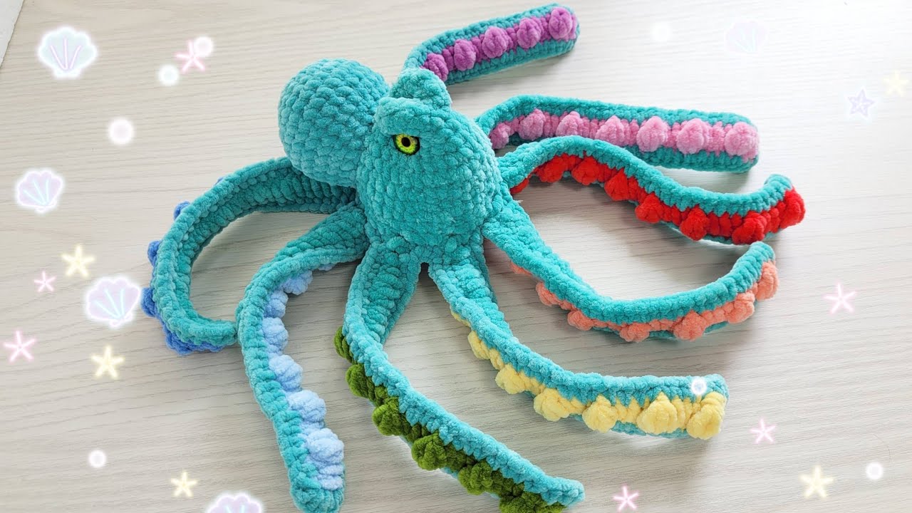 Осьминог вязаеый крючком из плюшевой пряжи/crochet octopus/gehäkelter Oktopus